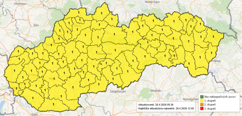 Výstrahy pred mrazom vo vegetačnom období na stredu (29. 4.). 