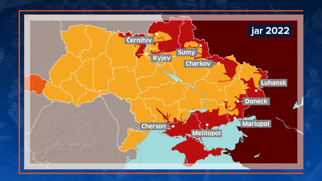 Mapa okupovaných území - jar 2022