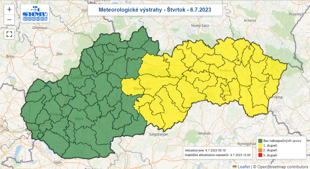 Mapa výstrah pred búrkami.