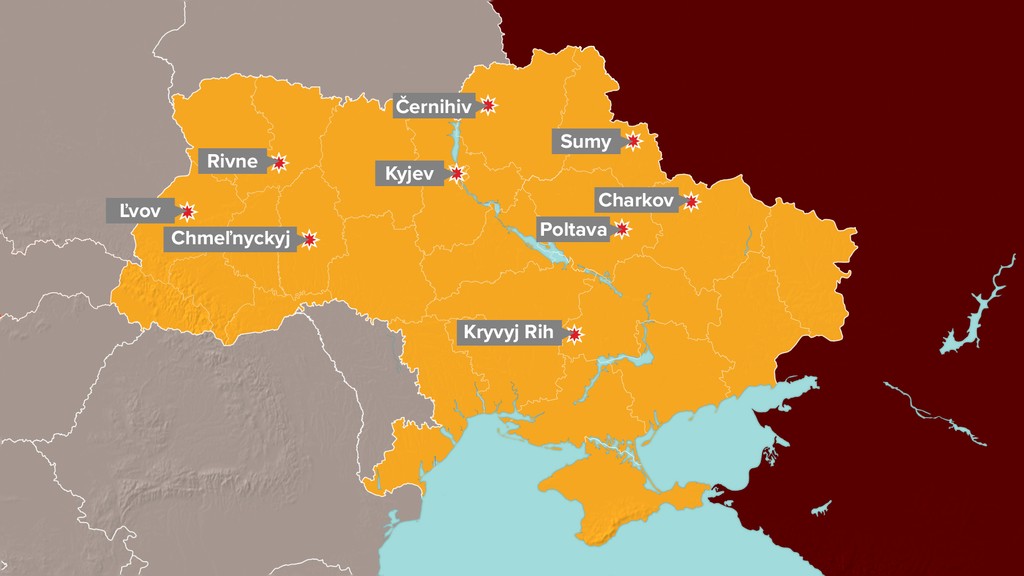 Ruské útoky na Ukrajinu.