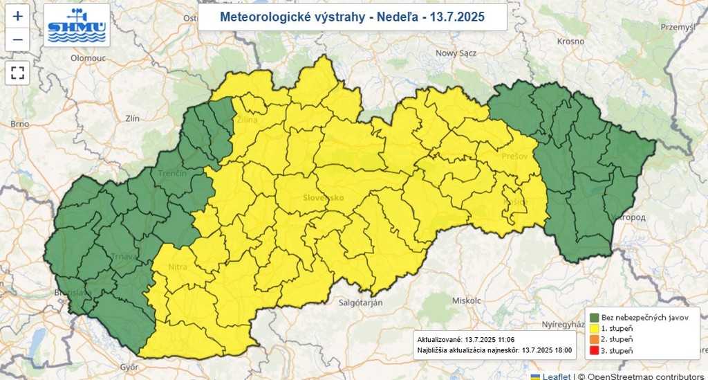 Mapa výstrah pred búrkami.