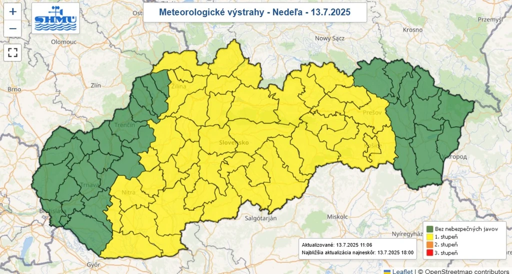 Mapa výstrah pred búrkami.