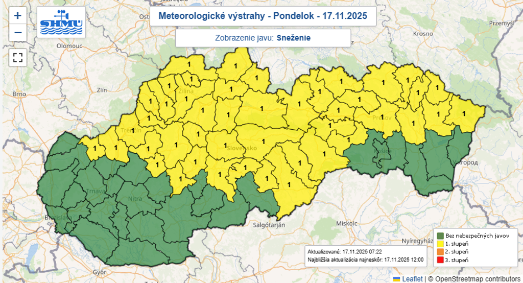 Sneženie výstrahy 17. 11.