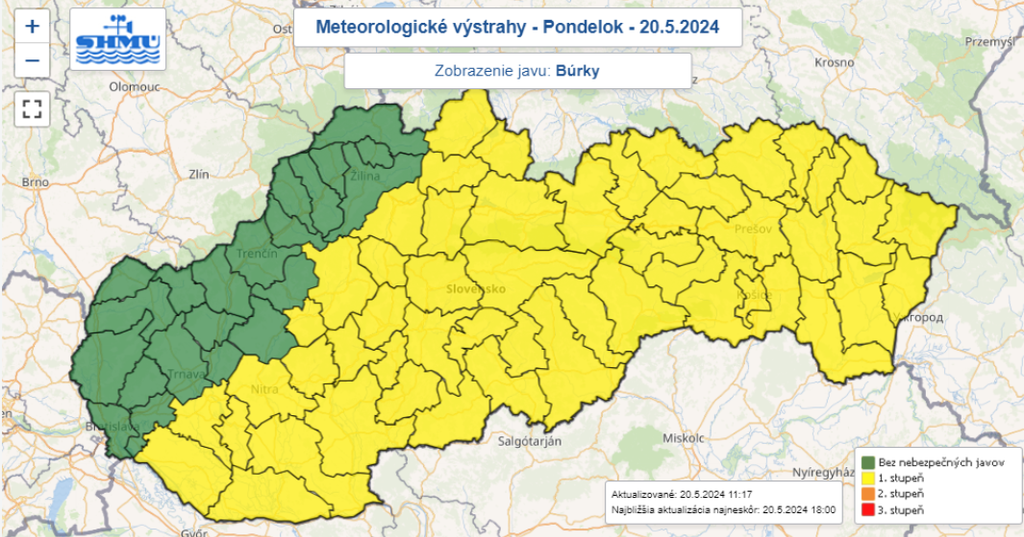 Meteorologické výstrahy pred búrkami (20. 5.)