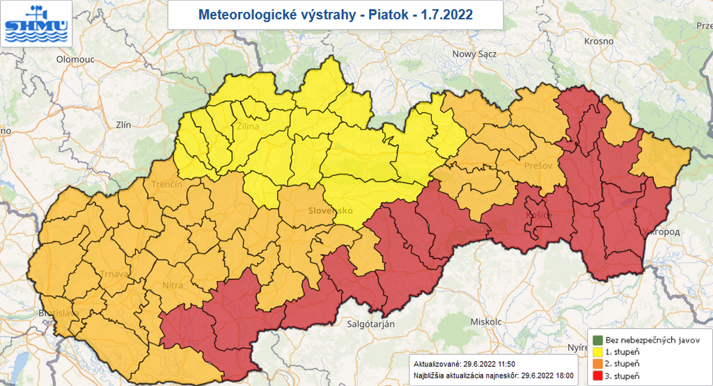 Výstrahy na piatok 1. júla.