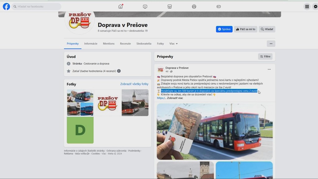 Podvodná stránka Doprava v Prešove