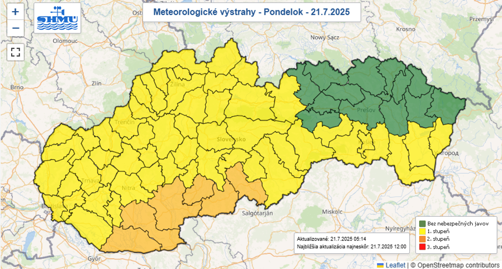 Výstrahy na pondelok
