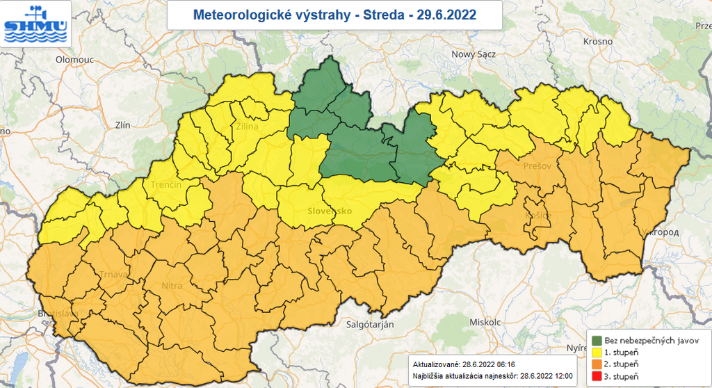 Výstrahy na stredu 29. júna.