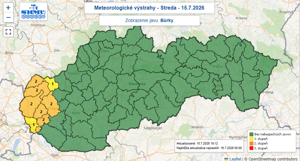 Mapa výstrah pred búrkami.