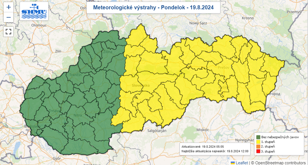 Mapa výstrah SHMÚ.