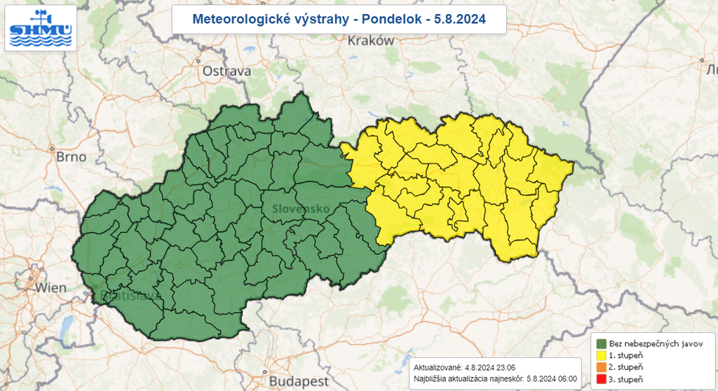 Na pondelok platia výstrahy pred búrkami.