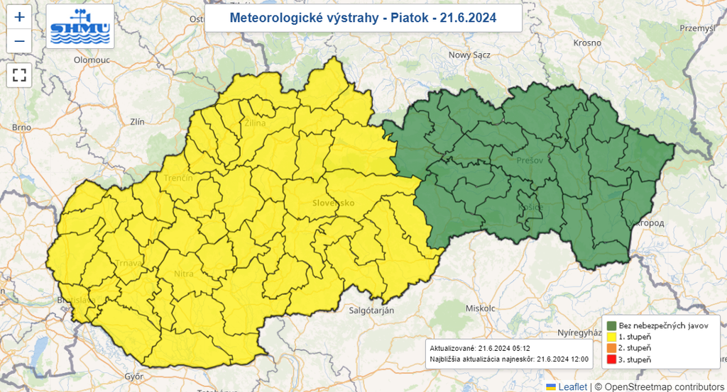 Mapa výstrah pred búrkami.