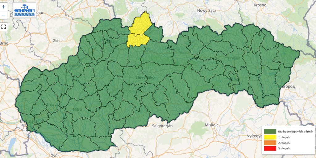 Mapa výstrah pred povodňami.