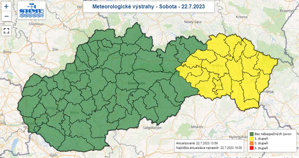 Mapa výstrah pred búrkami.