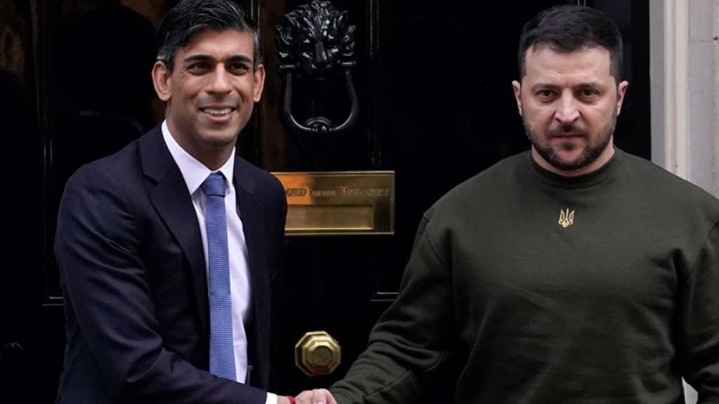 Ukrajinský prezident Volodymyr Zelenskyj (vpravo) a britský premiér Rishi Sunak.