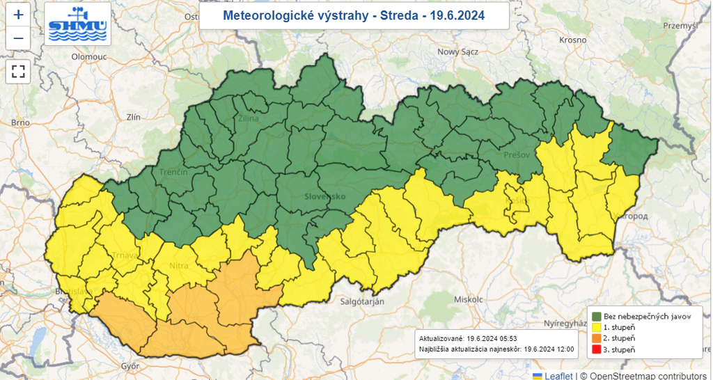 Mapa výstrah SHMÚ.