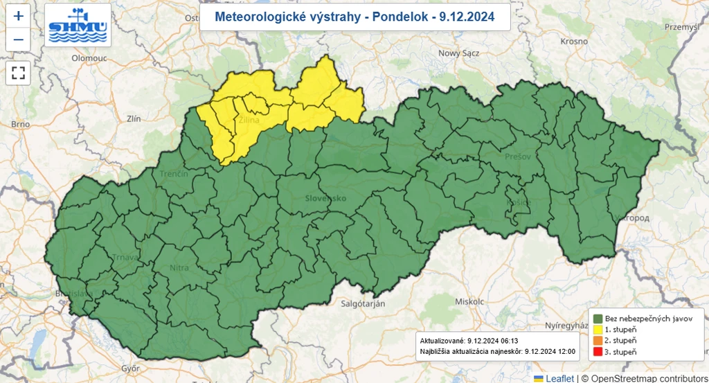 Na snímke mapa výstrah pred hmlami.
