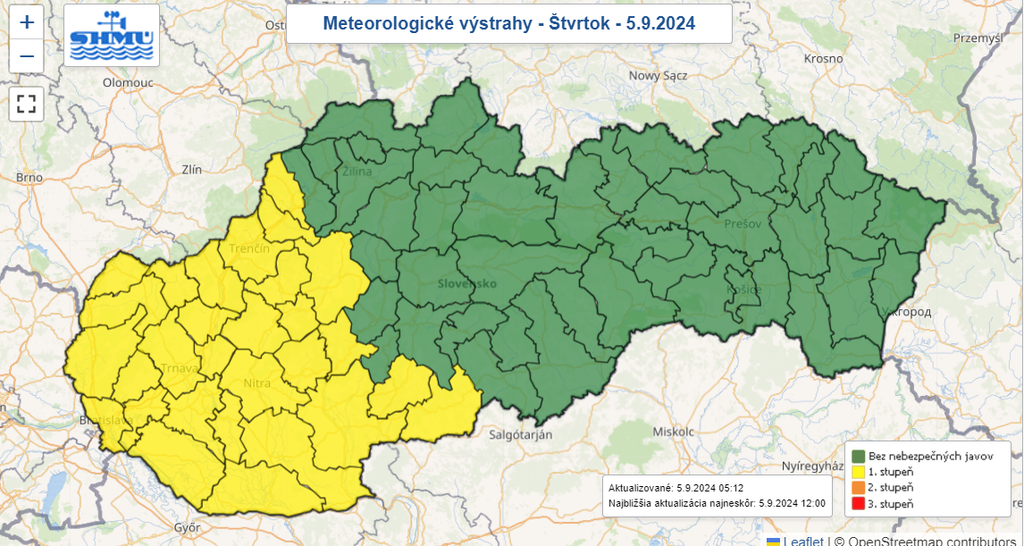 Mapa výstrah SHMÚ.