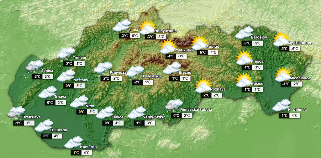 Predpoveď na sobotu (Údaje SHMÚ zverejnené v piatok 14.00 h.) 