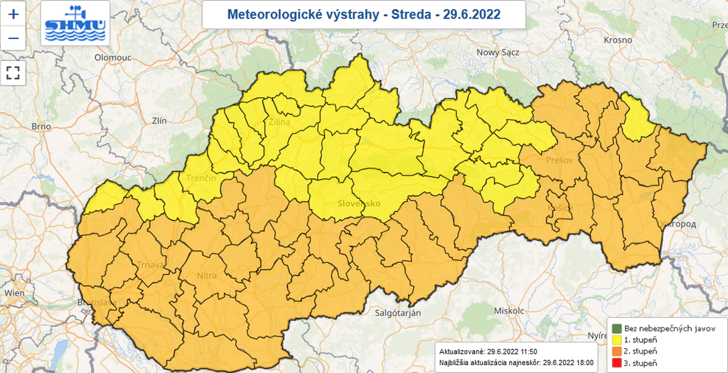 Výstrahy na stredu 29. júna.