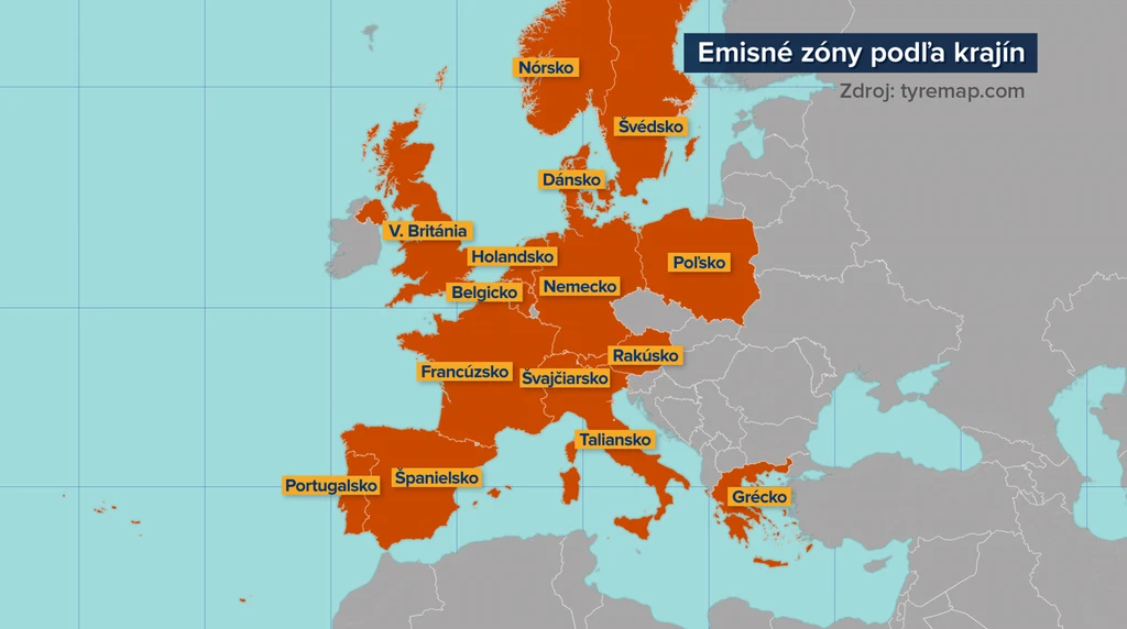 Na snímke graf emisných zón podľa krajín.