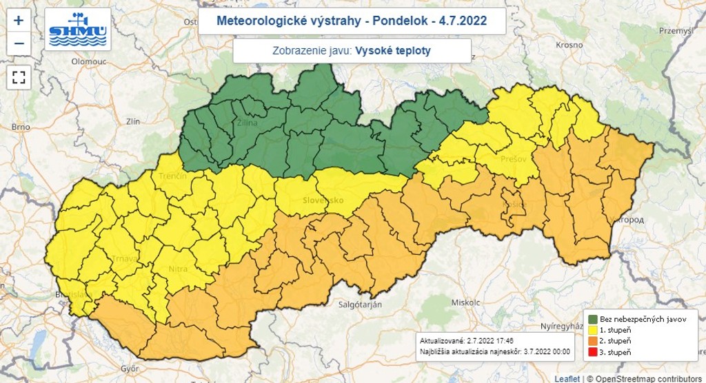 Pondelkové výstrahy pred vysokými teplotami.