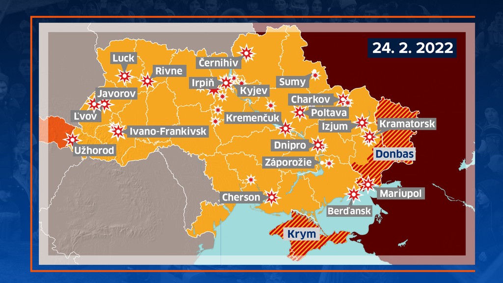 Mapa okupovaných území - 24.2.2022