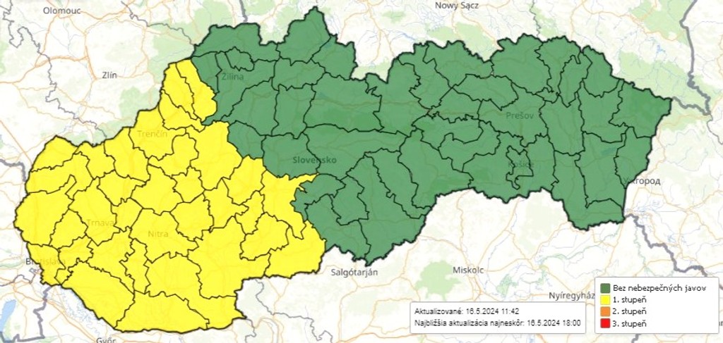 Výstrahy pred búrkami na piatok (17. 5.). 