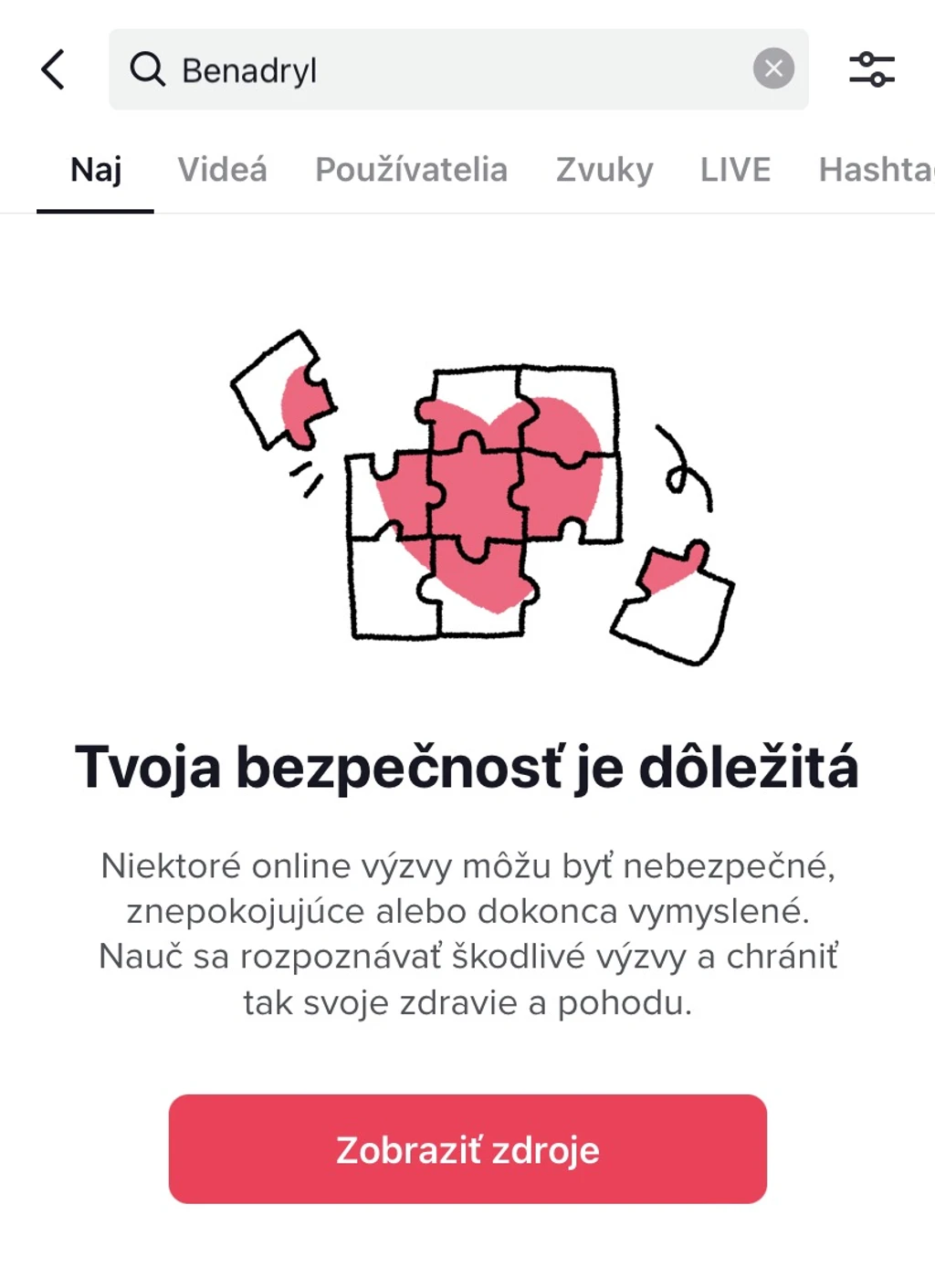 Ak na TikToku zadáte „benadryl“, vyhľadávanie vás presmeruje na stránku, ktorá vás poúča o description:Ak na TikToku zadáte „benadryl“, vyhľadávanie vás presmeruje na stránku, ktorá vás poúča o source:tnlive  