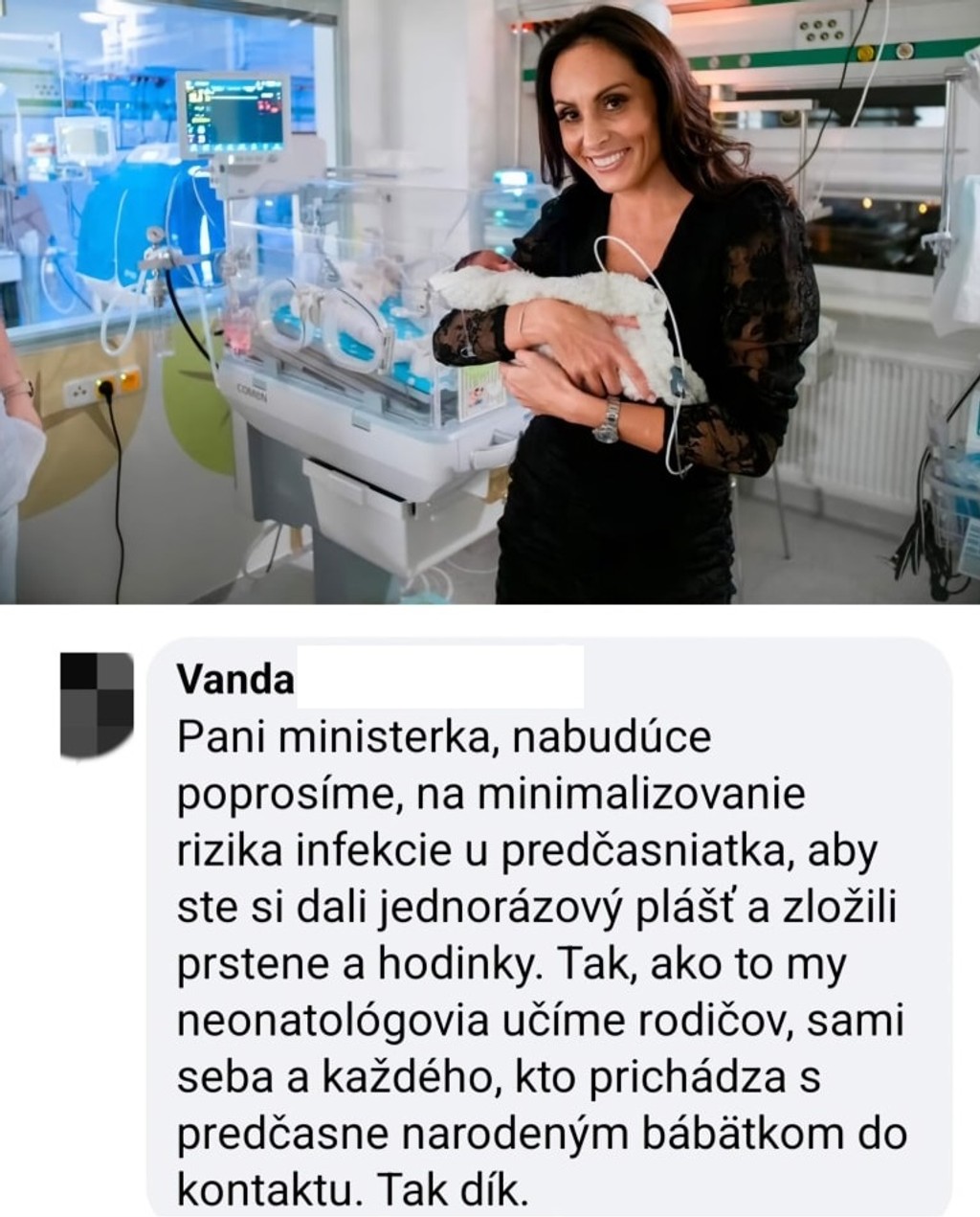 Príspevok Zuzany Dolinkovej, ktorý z profilu stiahla.