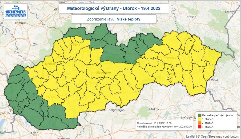 Meteorologické výstrahy pred nízkymi teplotami.