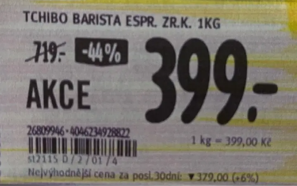 Štítok o zľave kávy v reťazci