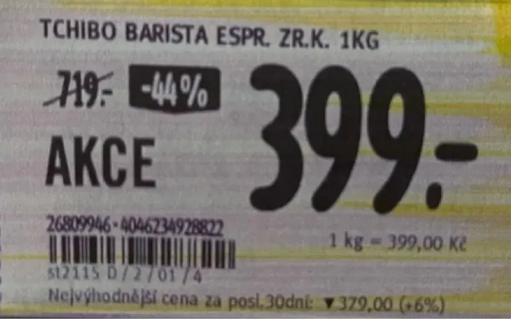 Štítok o zľave kávy v reťazci