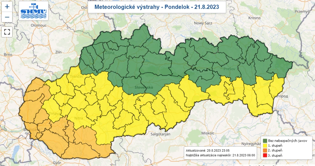 Mapa výstrah.
