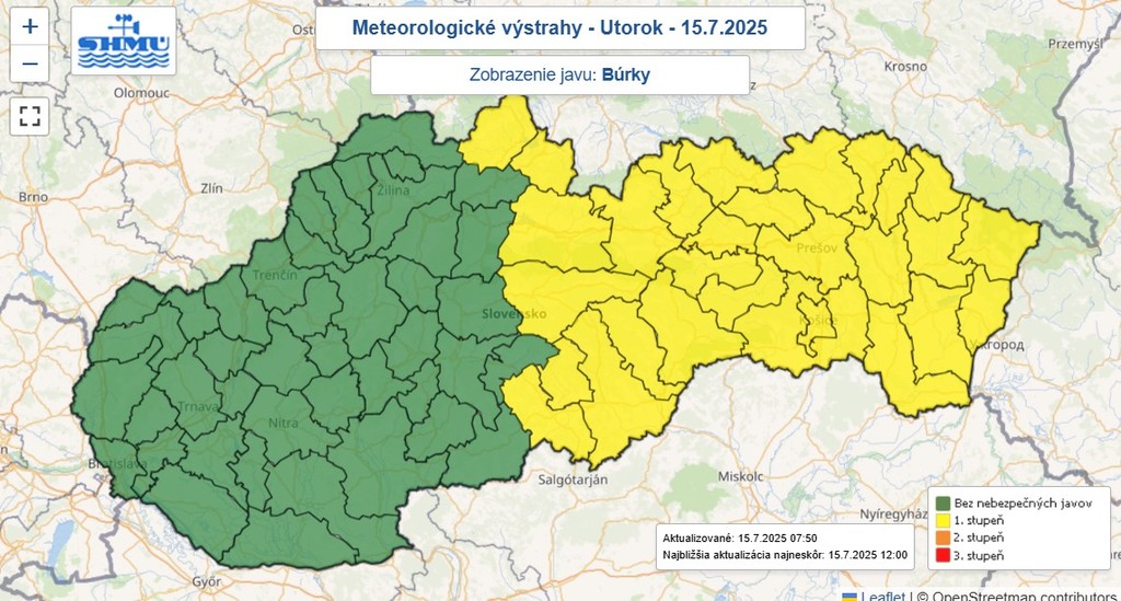 Mapa výstrah pred búrkami.