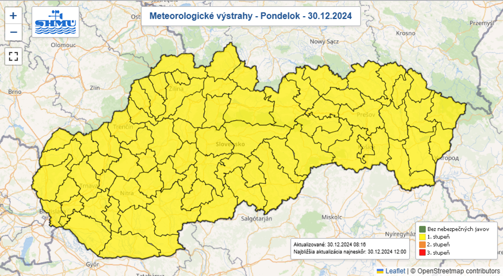 Výstraha pred hmlou a poľadovicou.