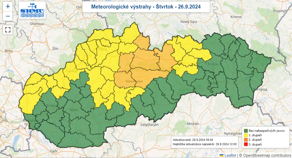 Mapa výstrah pred silným vetrom.