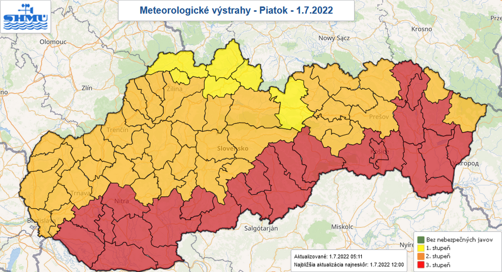 Výstrahy na piatok 1. júla.