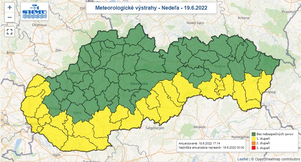 Výstrahy na nedeľu.