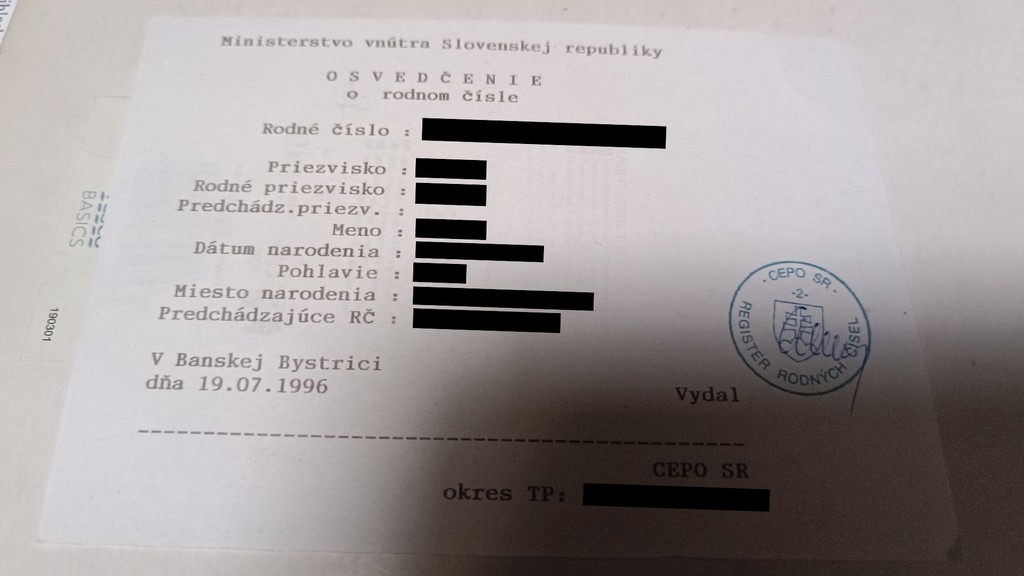 Osvedčenie o rodnom čísle (upravené)