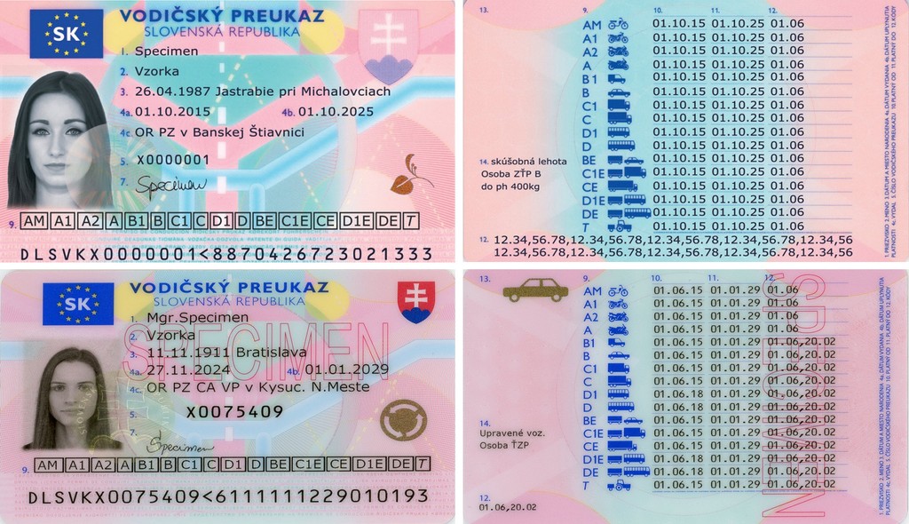 Porovnanie starého (hore) a nového (dole) dizajnu vodičských preukazov