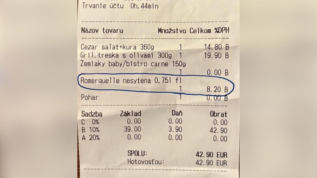 Účtenka z Bratislavy.