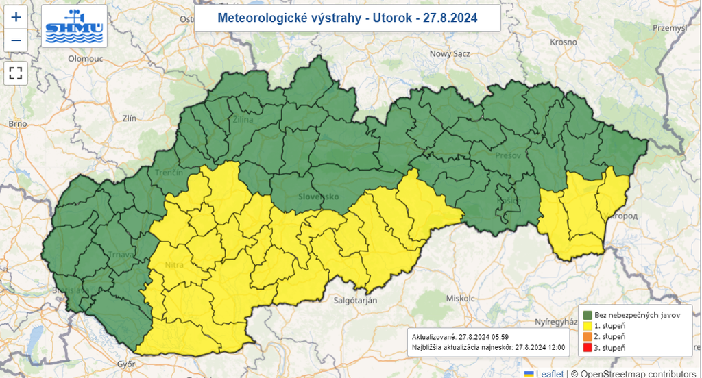 Mapa výstrah pred horúčavami.