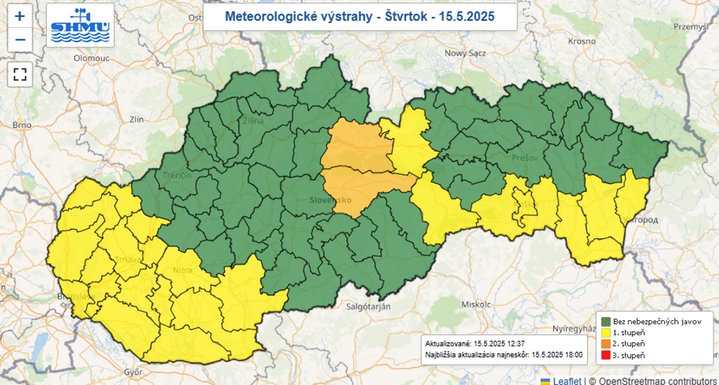 Výstrahy na štvrtok