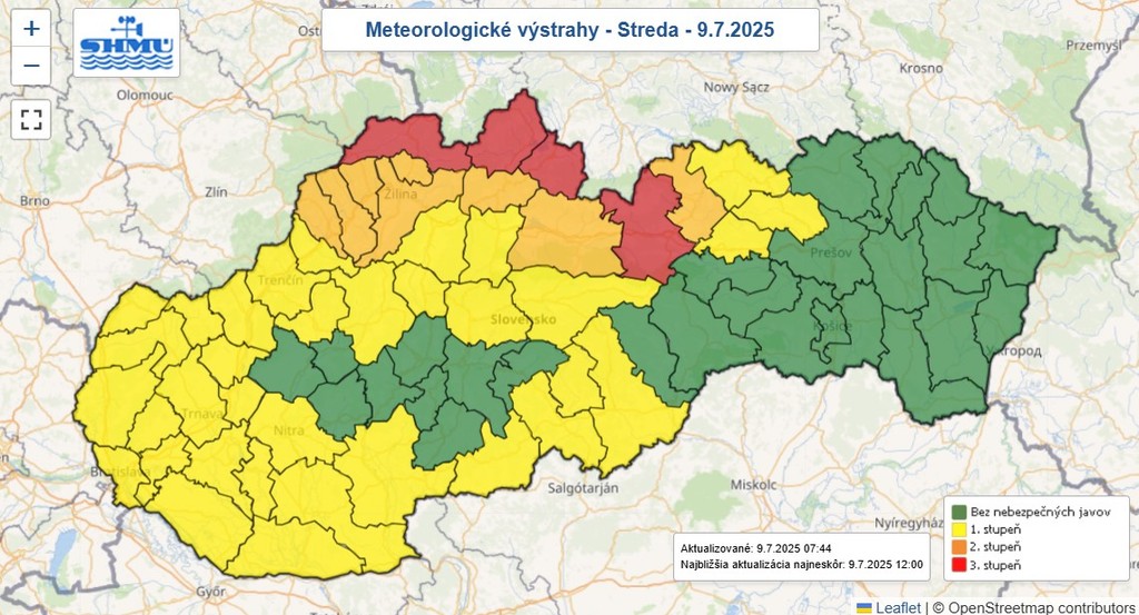 Mapa výstrah SHMÚ.