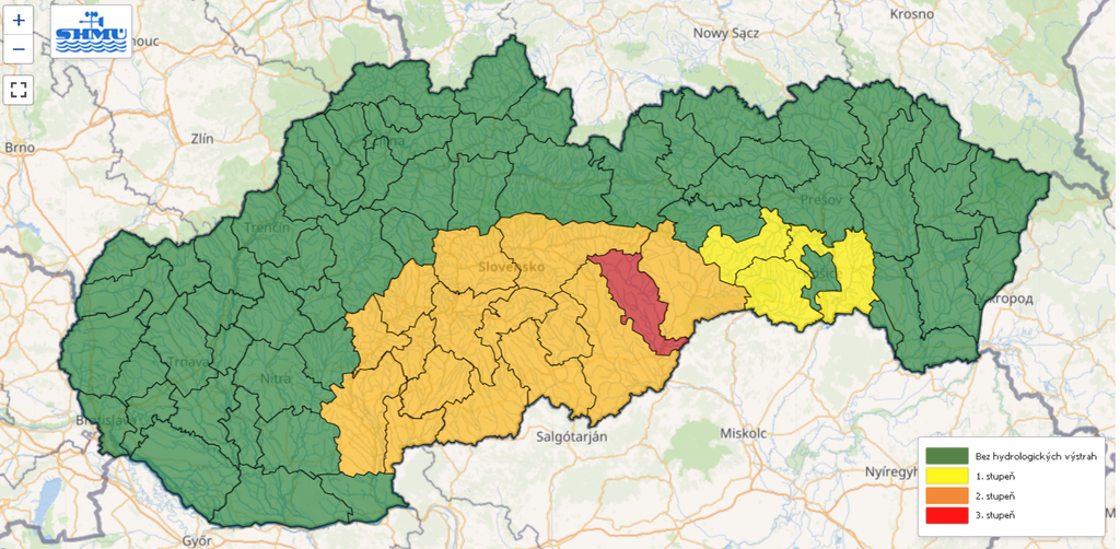 Mapa výstrah pred povodňami.
