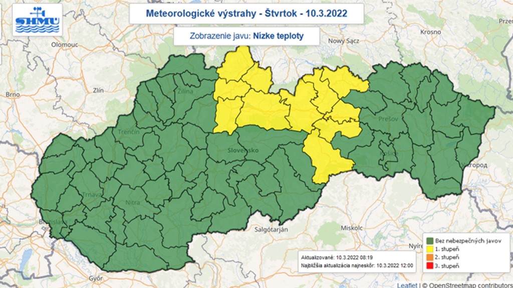 Varovania pred nízkymi teplotami.