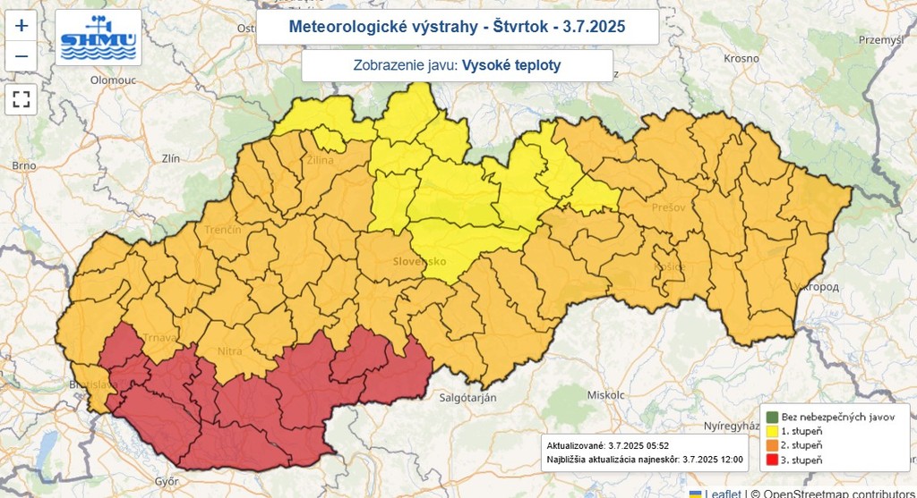 Mapa výstrah SHMÚ.