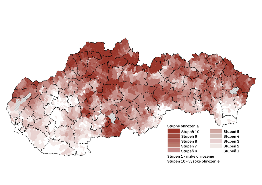Mapa Slovenska podľa ohrozenia extrémnymi zrážkami.