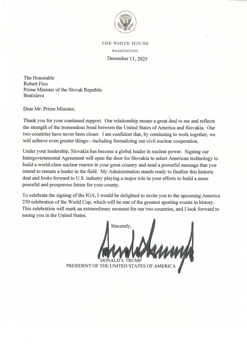 Pozvánka Roberta Fica do USA od Donalda Trumpa